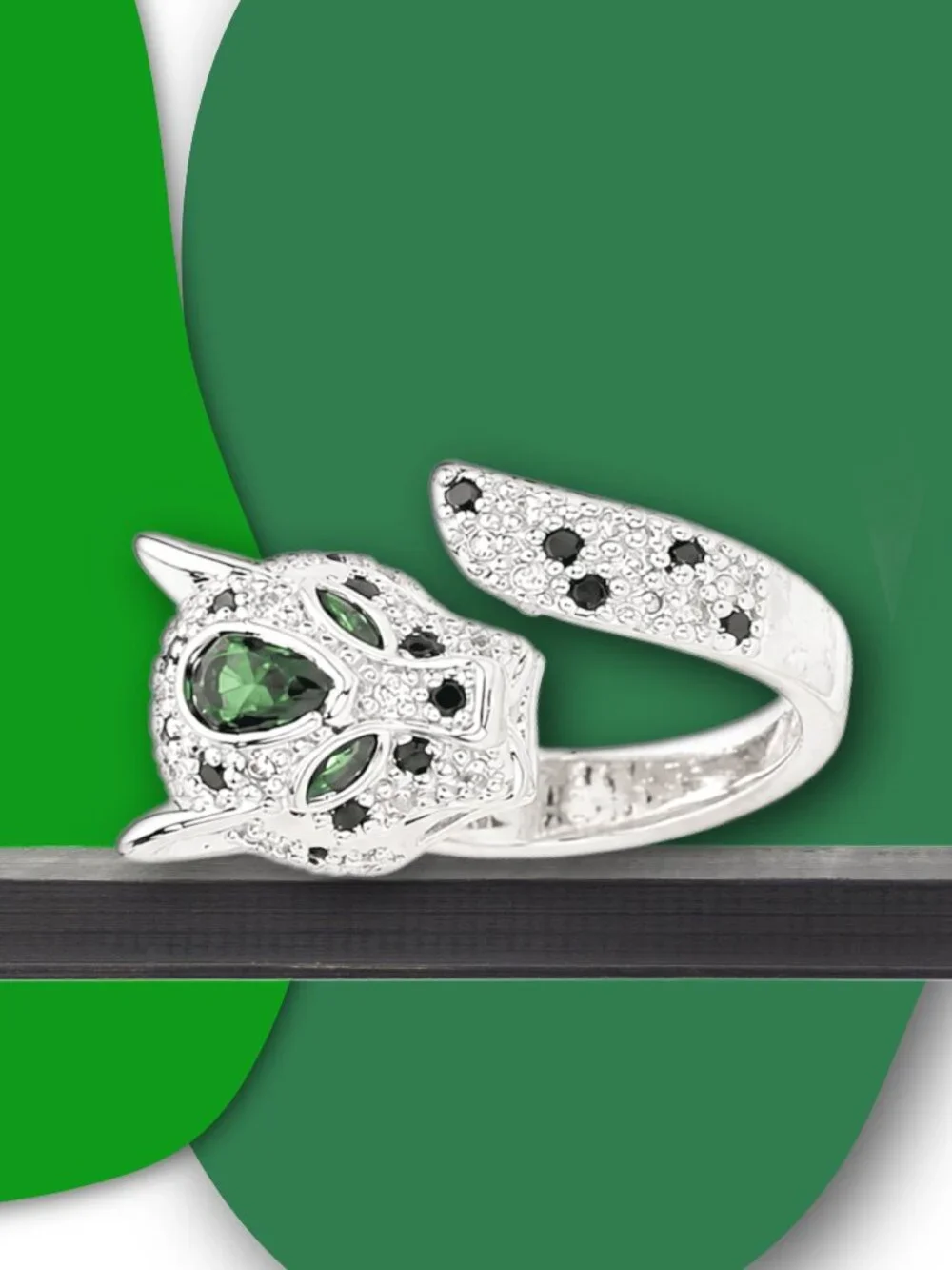 NEW Sterling Silver Dipped Panther Wrap Ring Size 8 CZ Statement Jewelry